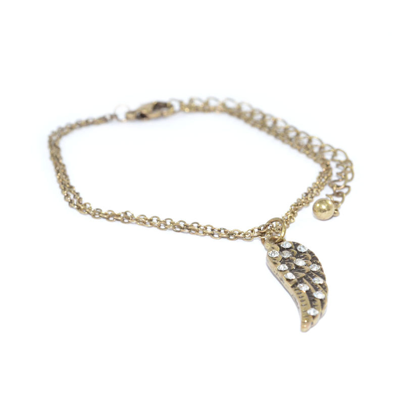 VINTAGE STYLE DOUBLE CHAIN WITH CRYSTAL WING PENDANT BRACELET - product image  