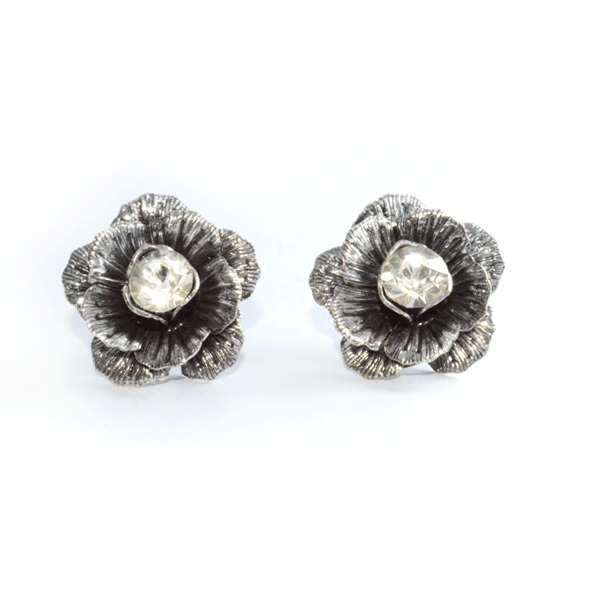 VINTAGE SILVER CRYSTAL FLOWER EARRINGS - product image  