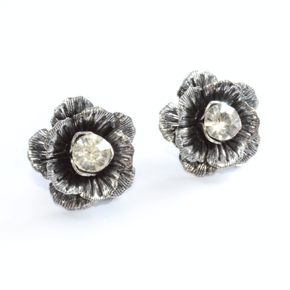 VINTAGE SILVER CRYSTAL FLOWER EARRINGS - product image  