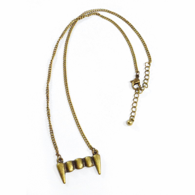 VINTAGE GOLD VAMPIRE TEETH NECKLACE - product image  