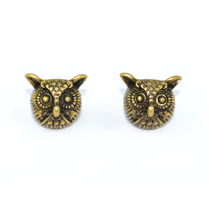 VINTAGE GOLD OWL HEAD EARRINGS - product image  