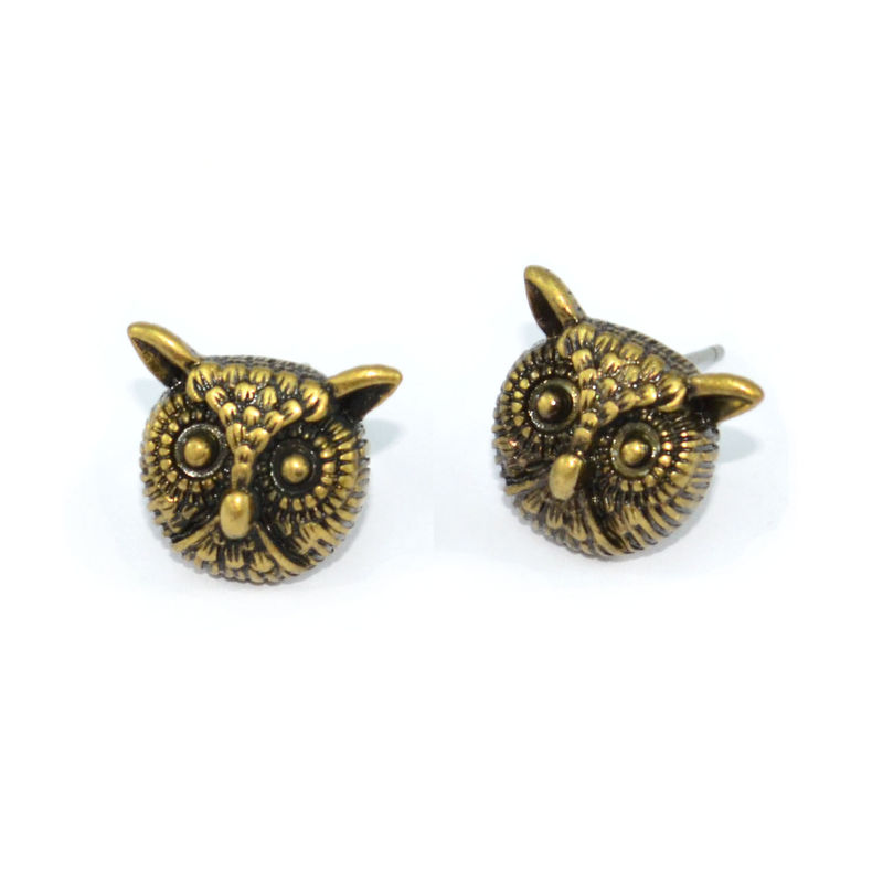 VINTAGE GOLD OWL HEAD EARRINGS - product image  