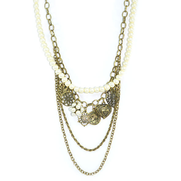 VINTAGE GOLD AND PEARL CHAIN MULTI PENDANTS NECKLACE - product image  