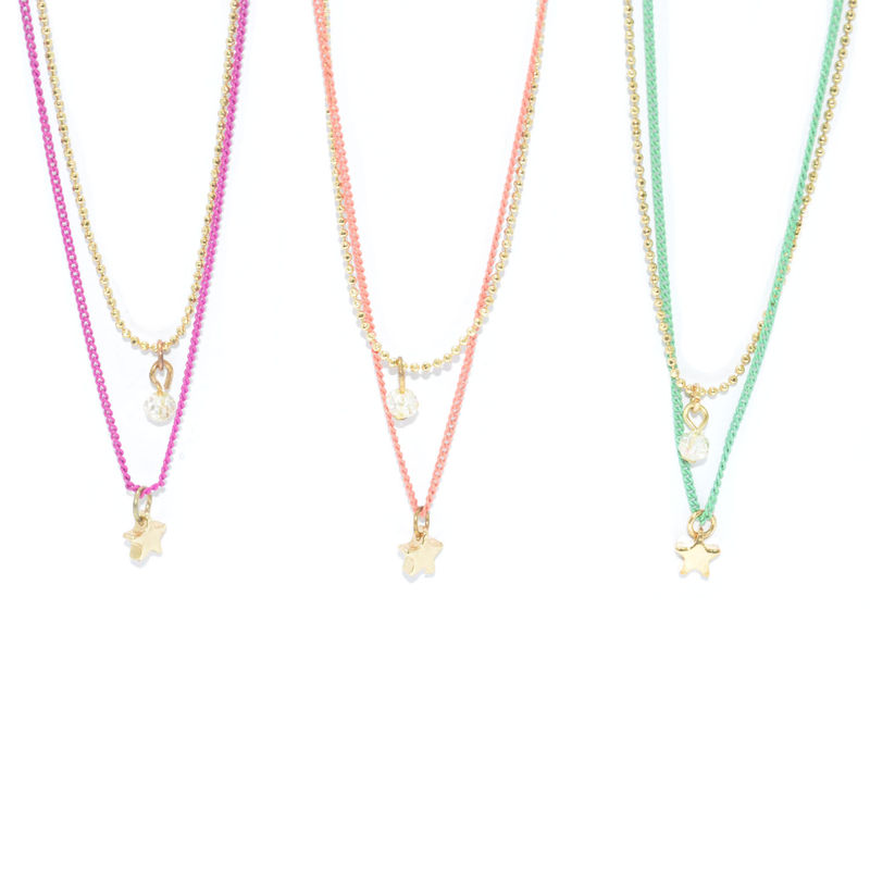 TWO TONE CHAIN WITH STAR AND BEAD PENDANT NECKLACE - product image  