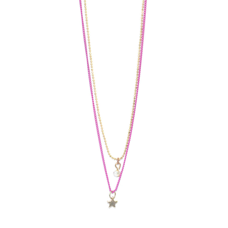 TWO TONE CHAIN WITH STAR AND BEAD PENDANT NECKLACE - product image  