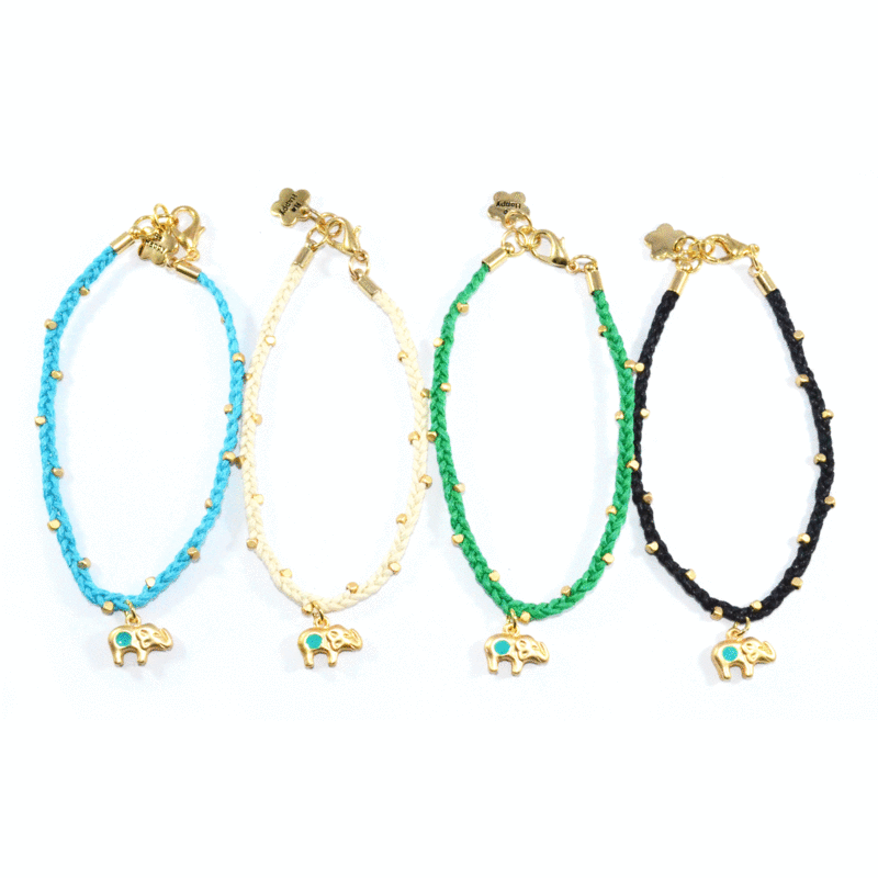 STRAP WITH GOLD TONE BEADS LITTLE ELEPHANT BRACELET - product image  