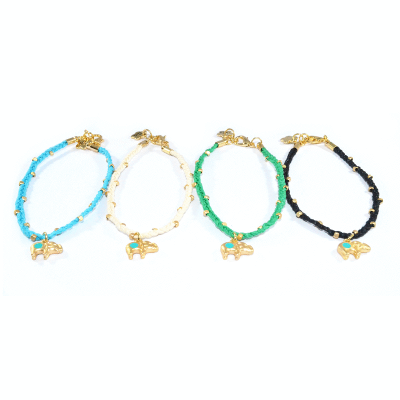 STRAP WITH GOLD TONE BEADS LITTLE ELEPHANT BRACELET - product image  