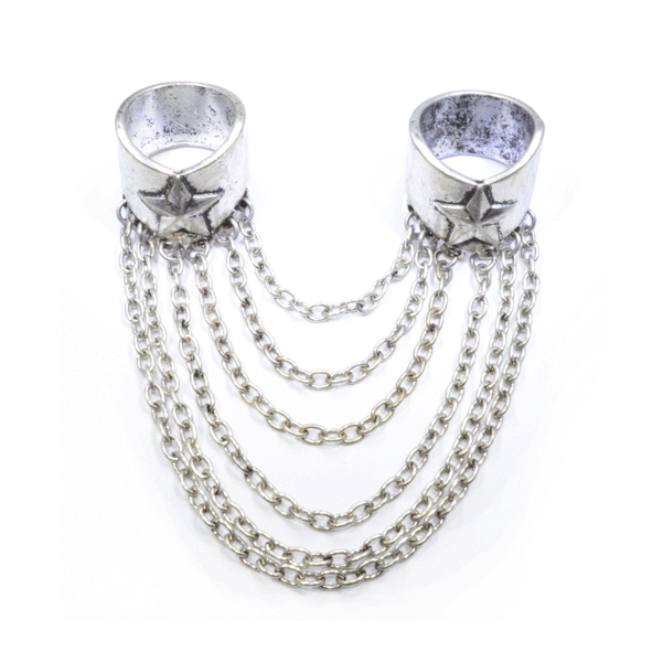 STAR AND CHAIN DOUBLE FINGER RING - product image  