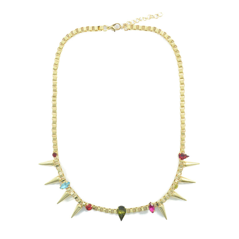 SPIKE AND CRYSTAL CHAIN LINK NECKLACE - product image  