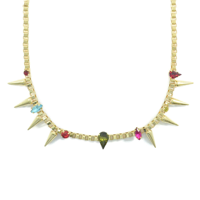 SPIKE AND CRYSTAL CHAIN LINK NECKLACE - product image  