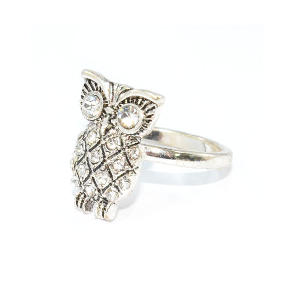 SILVER TONE CRYSTAL OWL RING - product image  