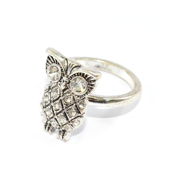 SILVER TONE CRYSTAL OWL RING - product image  