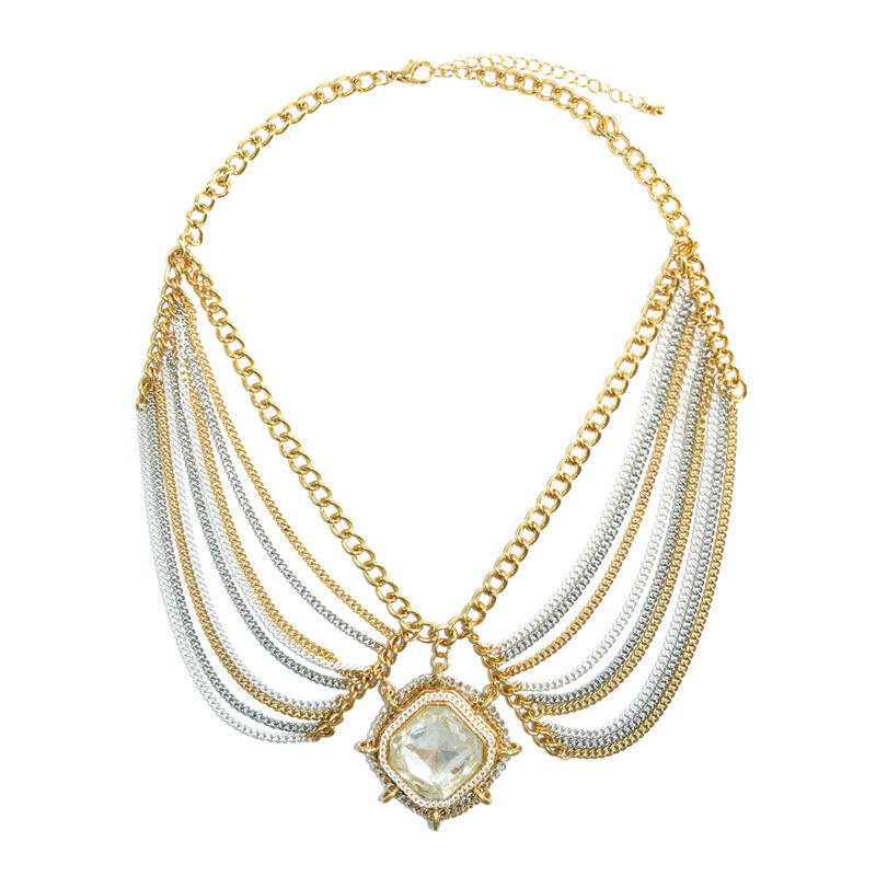 MULTI CHAIN CRYSTAL PENDANT COLLARNECKLACE - product image  
