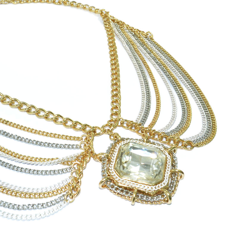 MULTI CHAIN CRYSTAL PENDANT COLLARNECKLACE - product image  