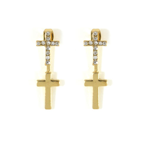 CLEAR,CRYSTAL,CROSS,EARRINGS,CROSS EARRINGS, CRYSTAL CROSS EARRINGS, DOUBLE CROSS EARRINGS