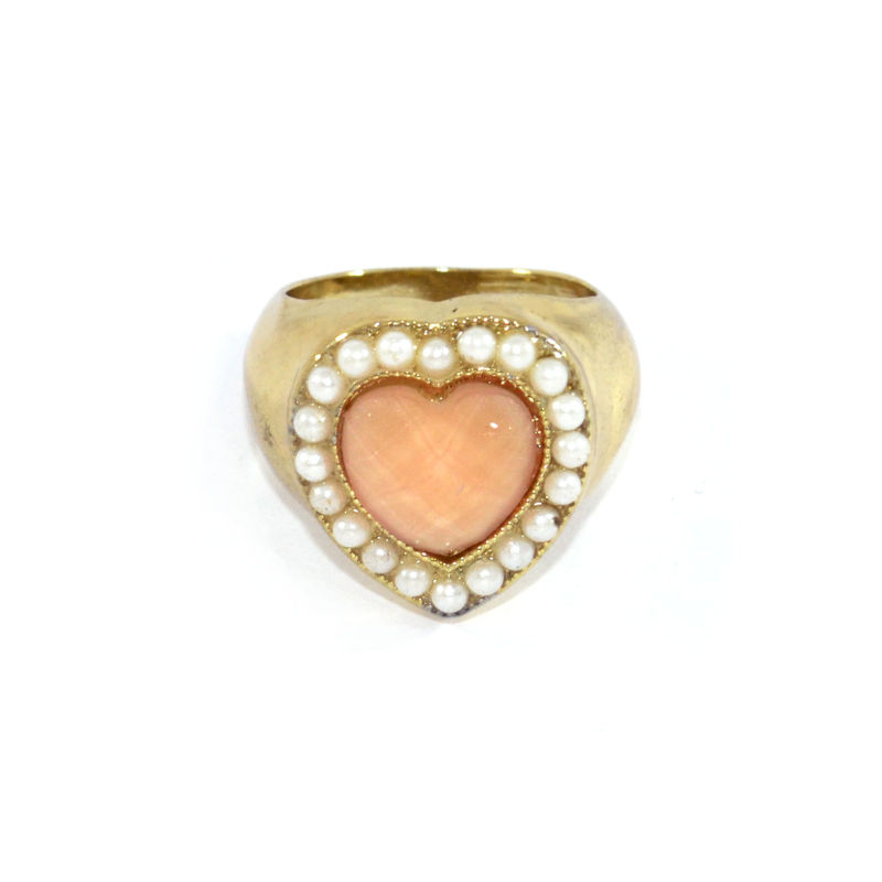 CRYSTAL AND PEARL HEART RING - product image  