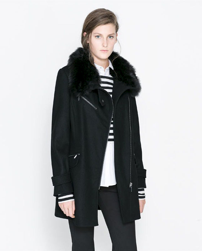 FUR COLLAR ZIPPER COAT - product image  