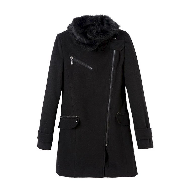 FUR COLLAR ZIPPER COAT - product image  