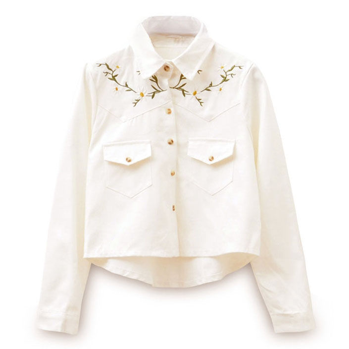 LEAVES AND FLOWER EMBROIDERY SHIRT - product image  