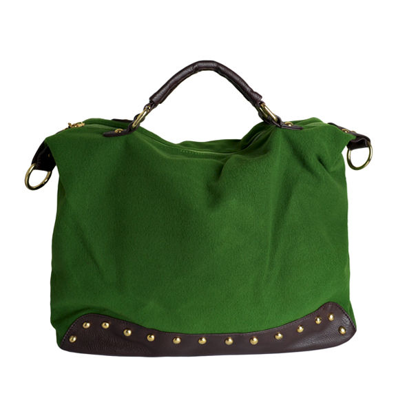 DARK GREEN VILLAS WITH FAUX LEATHER AND RIVET SATCHEL BAG - product image  