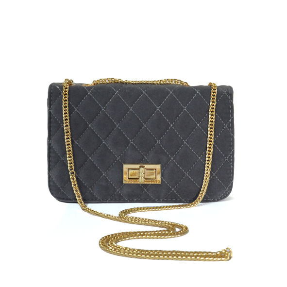 VELVET QUILTED LOCK CROSS BODY BAG - product image  