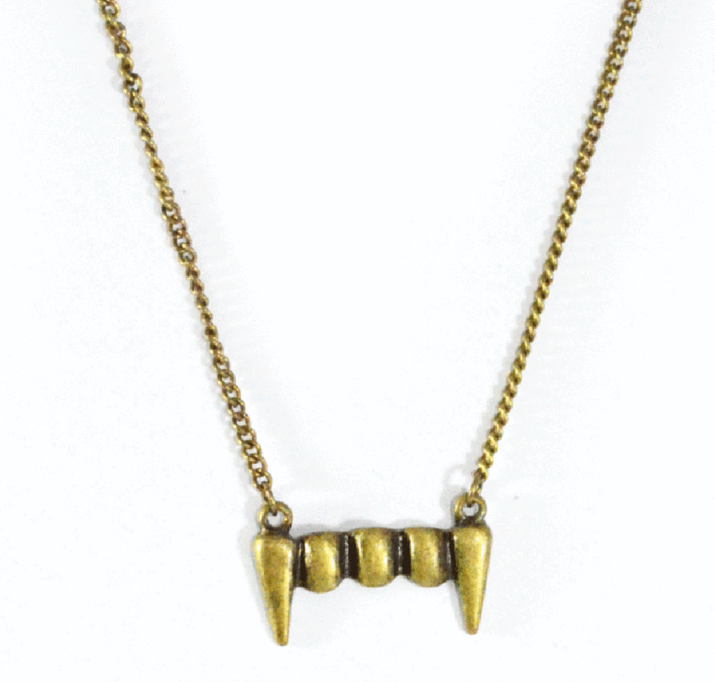 VINTAGE GOLD VAMPIRE TEETH NECKLACE - product image  