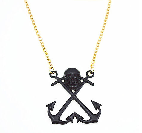 SKULL AND ANCHOR LONG CHAIN NECKLACE - product image  