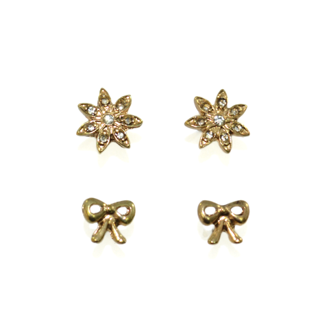 BOW,AND,FLOWER,EARRINGS,BOW EARRINGS, FLOWER EARRINGS, CRYSTAL FLOWER EARRINGS, GOLD BOW EARRINGS