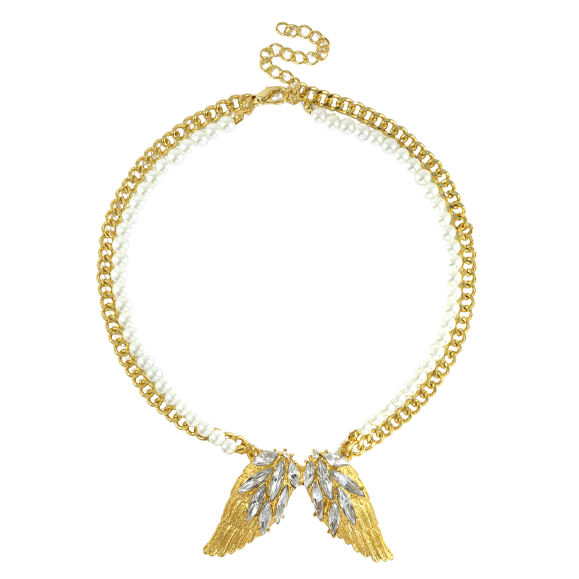 CRYSTAL WING WITH PEARLS NECKLACE - product image  
