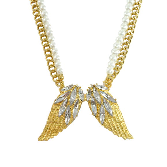 CRYSTAL WING WITH PEARLS NECKLACE - product image  