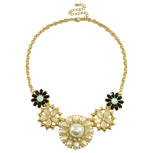 PEARL AND CRYSTAL FLORAL NECKLACE - product image  