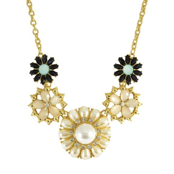 PEARL AND CRYSTAL FLORAL NECKLACE - product image  