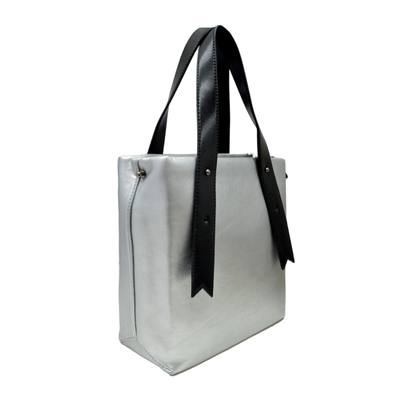 SILVER LEATHER SHOPPING BAG - product image  