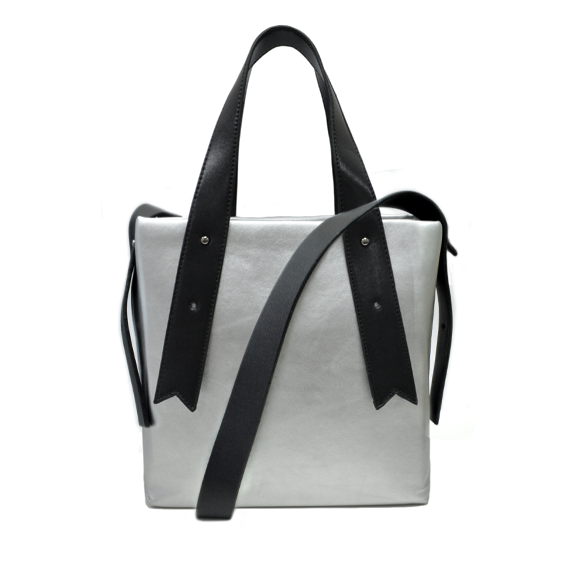 SILVER LEATHER SHOPPING BAG - product image  
