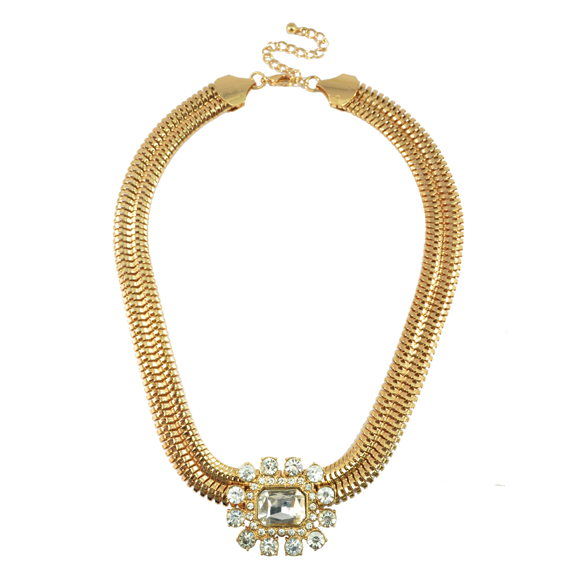 FLAT CHAIN WITH LARGE CRYSTAL NECKLACE - product image  