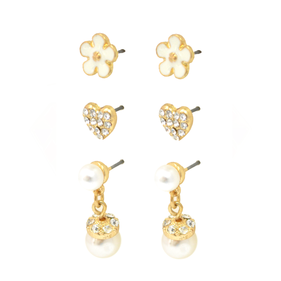 FAUX FLOWERS AND PEARL EARRING SET - product image  