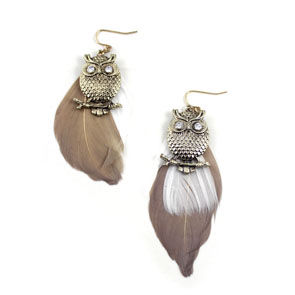 OWL WITH FEATHERS EARRINGS - product image  