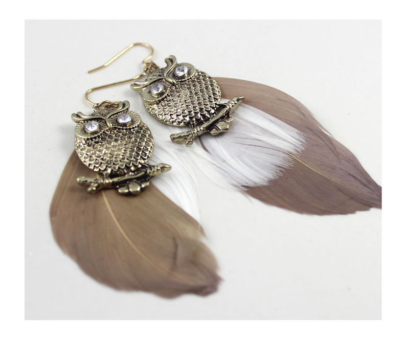 OWL WITH FEATHERS EARRINGS - product image  