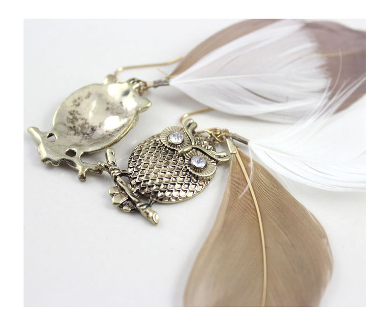 OWL WITH FEATHERS EARRINGS - product image  