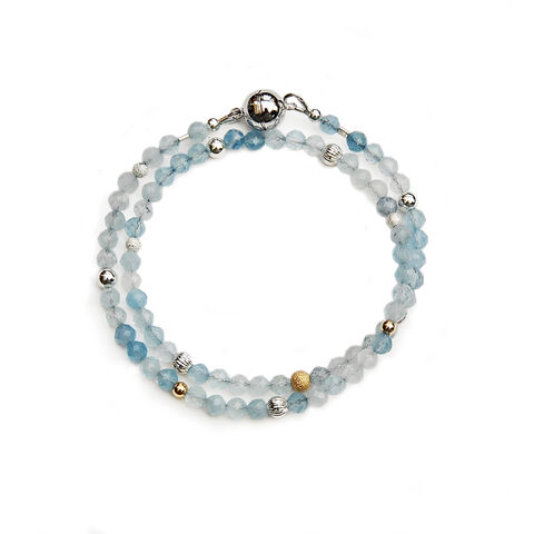 ORB,aquamarine,wrap,bracelet,with,silver,&,gold,accents,Katerina Damilos, wrap bracelet with aquamarine, aqua blue, birthday jewellery, gift jewellery, day to night jewellery, effortless elegance