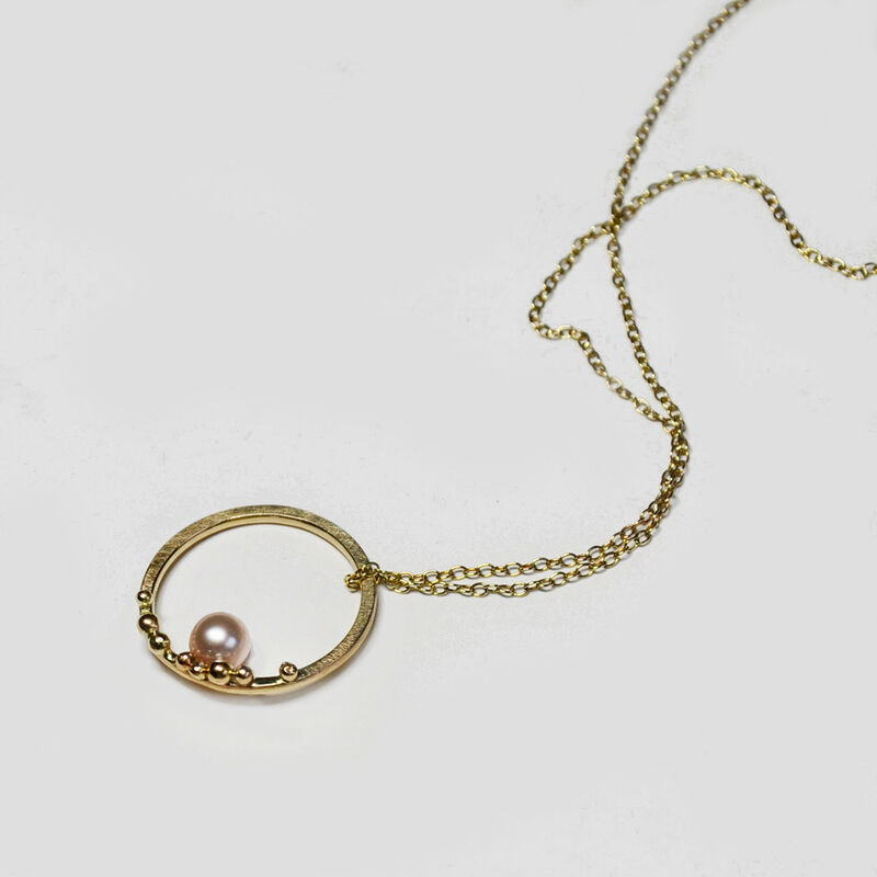 ORB granulated circle pendant 9ct gold &amp; pearl - product images  of 