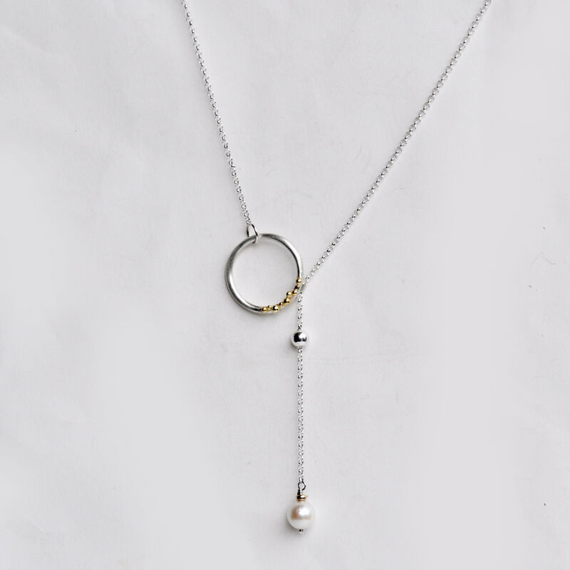 ORB granulated circle lariat - silver, gold &amp; pearl - product images  of 
