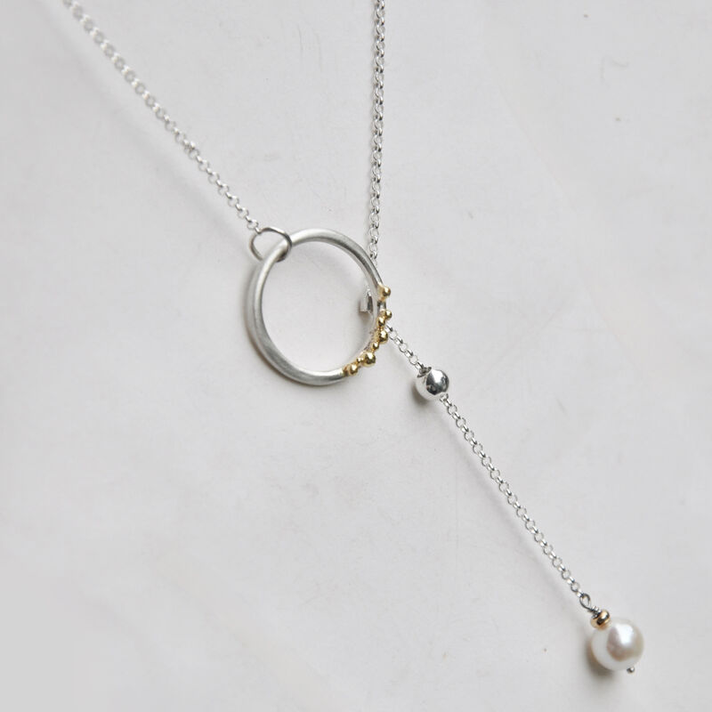 ORB granulated circle lariat - silver, gold &amp; pearl - product images  of 