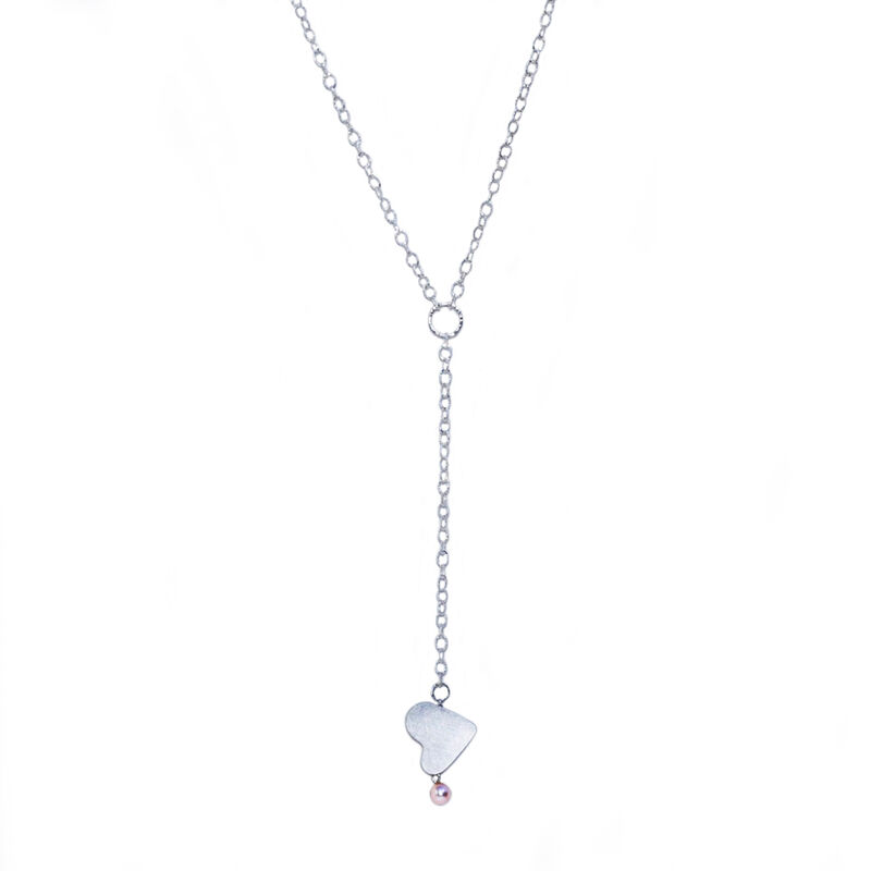 Drop heart necklace - silver &amp; pearl - product images  of 