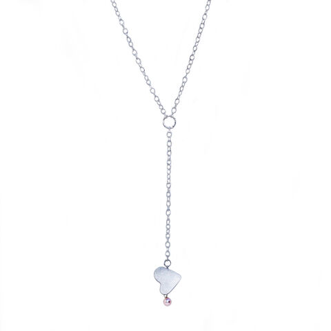 Drop,heart,necklace,-,silver,&,pearl,Katerina Damilos, silver drop chain necklace, silver heart drop necklace, contemporary necklaces, wedding jewellery, party jewellery