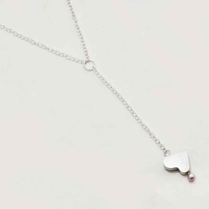 Drop heart necklace - silver &amp; pearl - product images  of 