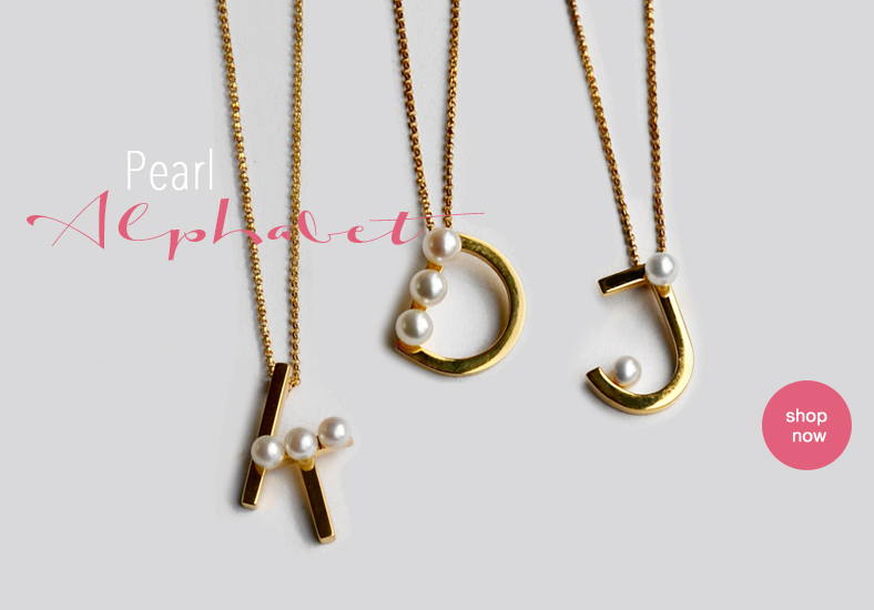 initial pendants in silver or vermeil with pearls