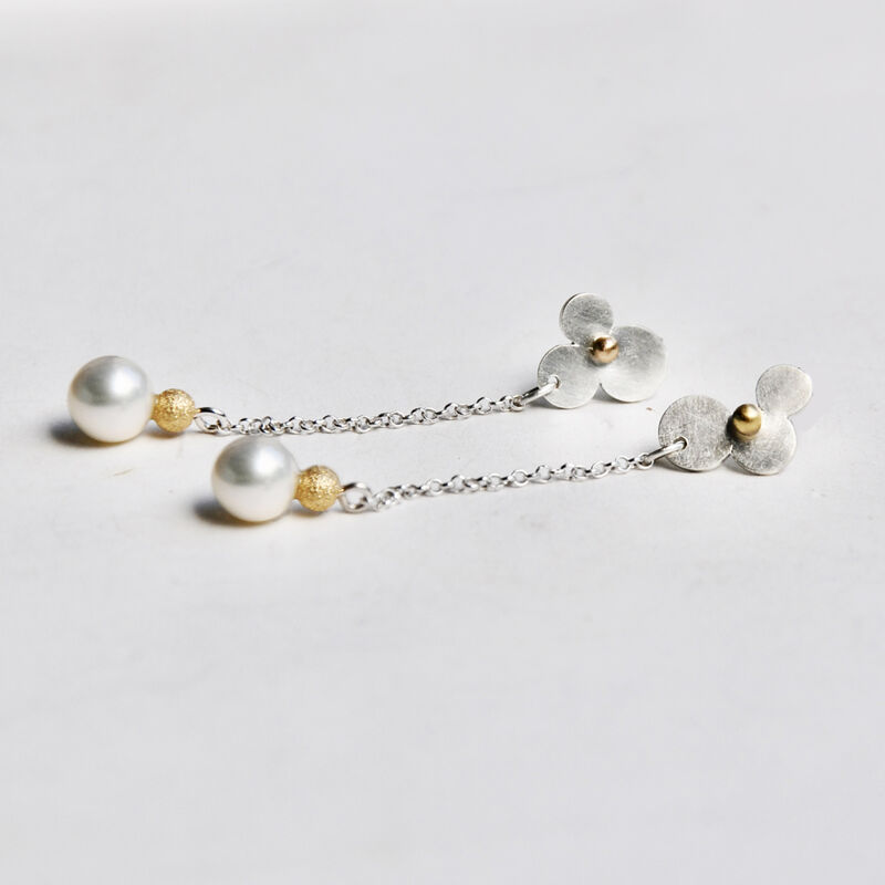 Sequin chain earrings silver &amp; gold with pearls - product images  of 