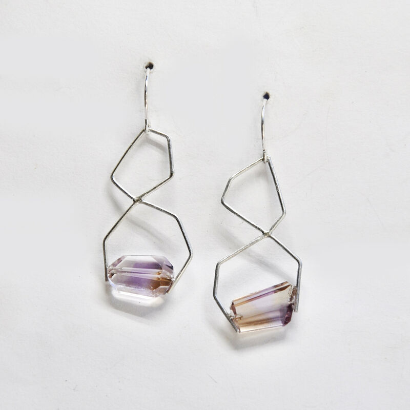 Geometric abstract earrings silver with ametrine - product images  of 