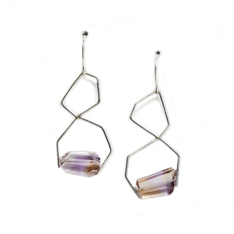 Geometric,abstract,earrings,silver,with,ametrine,Katerina Damilos, asymmetric silver earrings with ametrine, geometric earrings silver with ametrine, urban chic earrings, statement ametrine earrings 